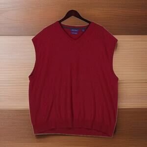 Alan Flusser Men's 100% Pure Cashmere Sweater Vest Red V Neck Sleeveless XXL